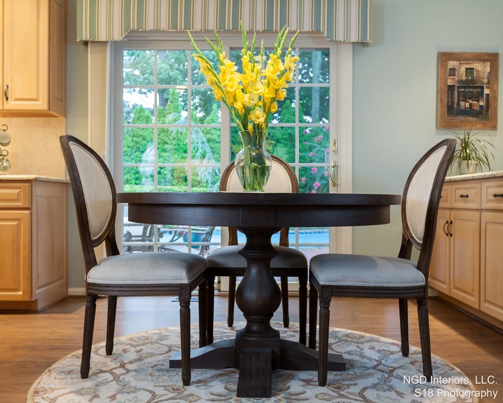 Traditional Eat In Kitchen Refresh breakfast nook with custom upholstered chairs